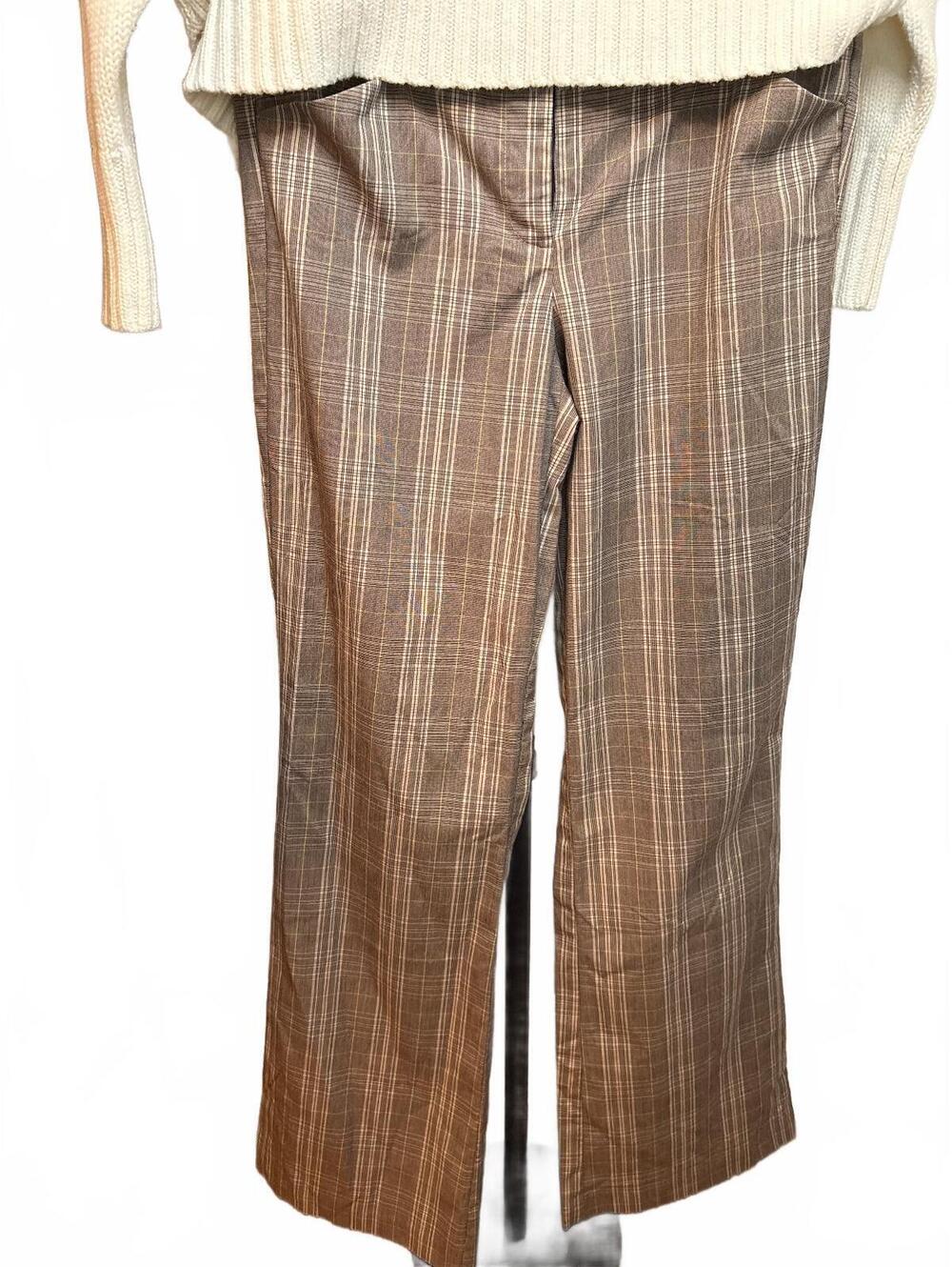 Tracy Evans Women's Brown and Blue Fall Plaid Dress Pants Size 7 with 9" Rise